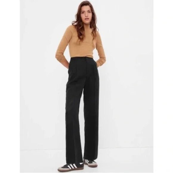 NEW THEORY rosel tailor pants trousers mid rise straight leg wool crepe black 10 - Picture 2 of 8